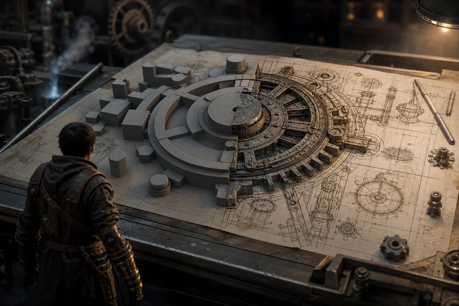 3D blockout vs 2D grids for dieselpunk machinery