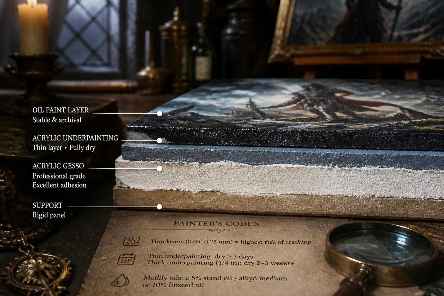 Acrylic underpainting under oils: is it safe for fantasy art?