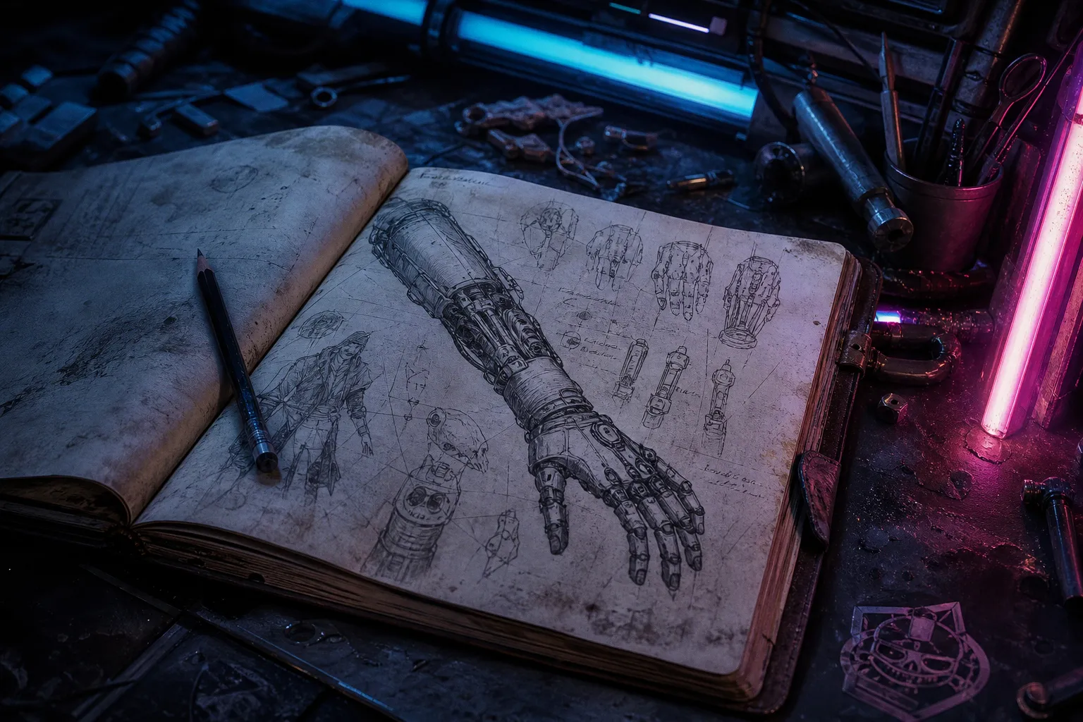 Cyberpunk illustration: a roadmap from sketch to neon glow