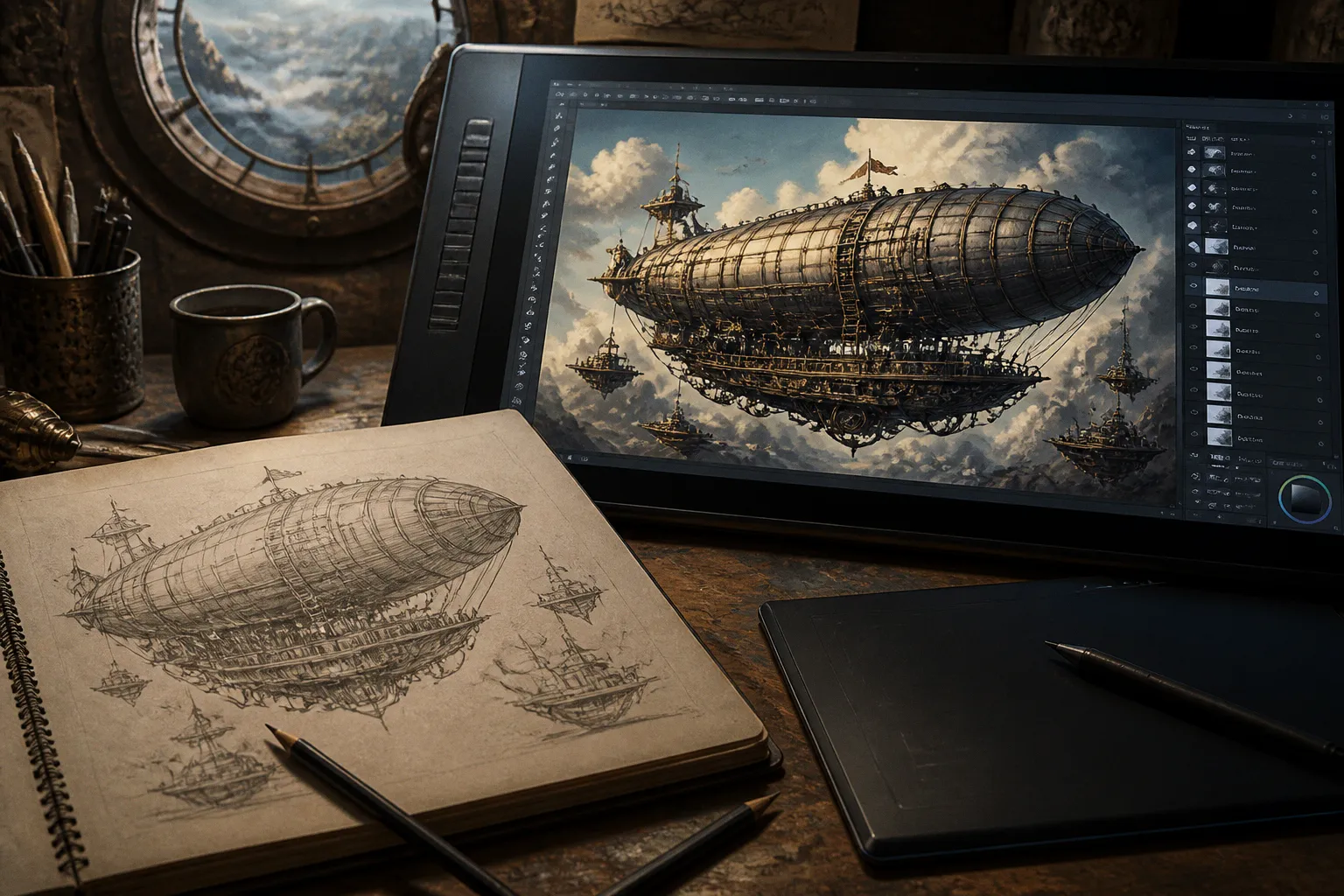 Digital painting tablets or traditional sketchbooks for artists