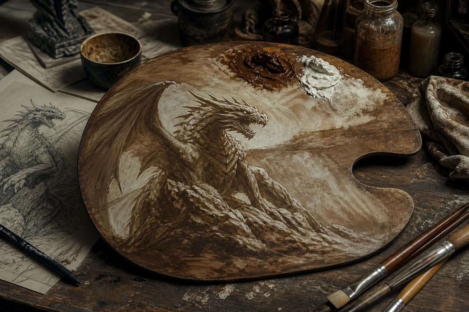 Fantasy underpainting: grisaille, verdaccio, or imprimatura